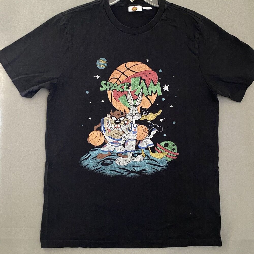 Space Jam T-Shirt Adult‎ Large Black Front Graphic Bugs Taz Daffy Y2K Cartoon
